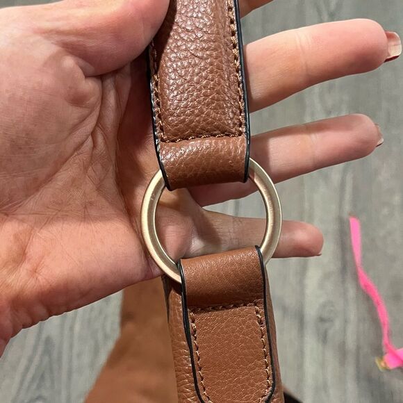 J.Jill Leather Hobo Satchel Black Lining Fold Over Clasp Faux Leather NWT - Picture 7 of 11